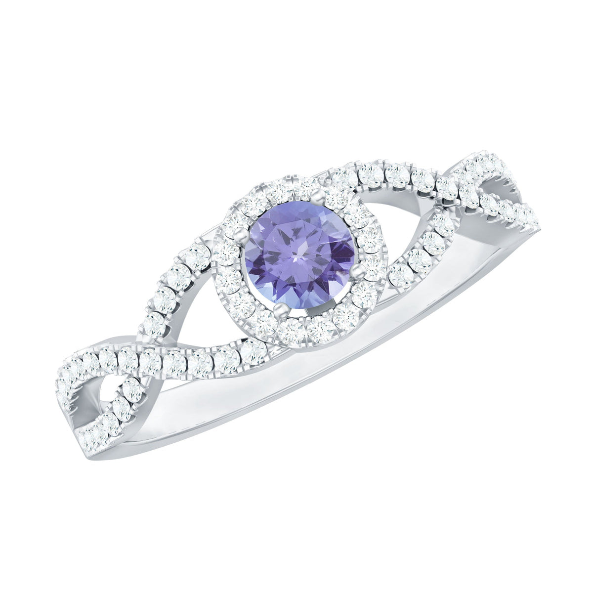 Real Tanzanite Engagement Ring with Diamond Criss Cross Shank