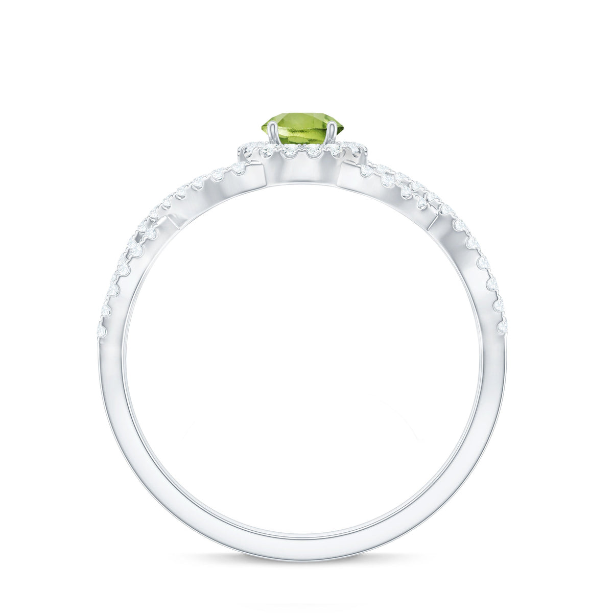 Natural 0.5 Carat Peridot Engagement Ring with Diamond Criss Cross Shank