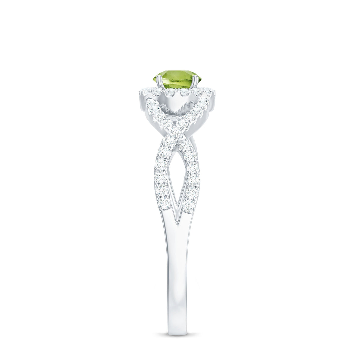 Natural 0.5 Carat Peridot Engagement Ring with Diamond Criss Cross Shank