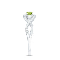 Natural 0.5 Carat Peridot Engagement Ring with Diamond Criss Cross Shank