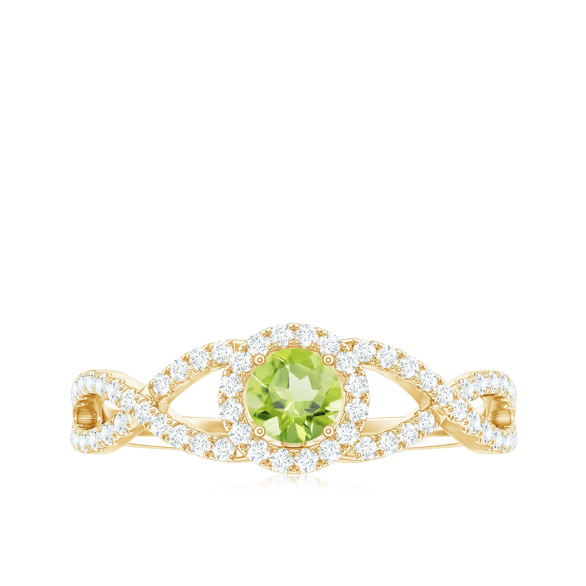 Natural 0.5 Carat Peridot Engagement Ring with Diamond Criss Cross Shank