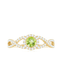 Natural 0.5 Carat Peridot Engagement Ring with Diamond Criss Cross Shank