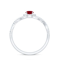 Genuine ruby engagement ring with diamond criss-cross shank by Rosec Jewels, showcasing a vibrant ruby centerpiece and sparkling diamonds.