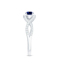 Certified 0.6 Carat Lab Grown Blue Sapphire Crossover Engagement Ring with Diamond
