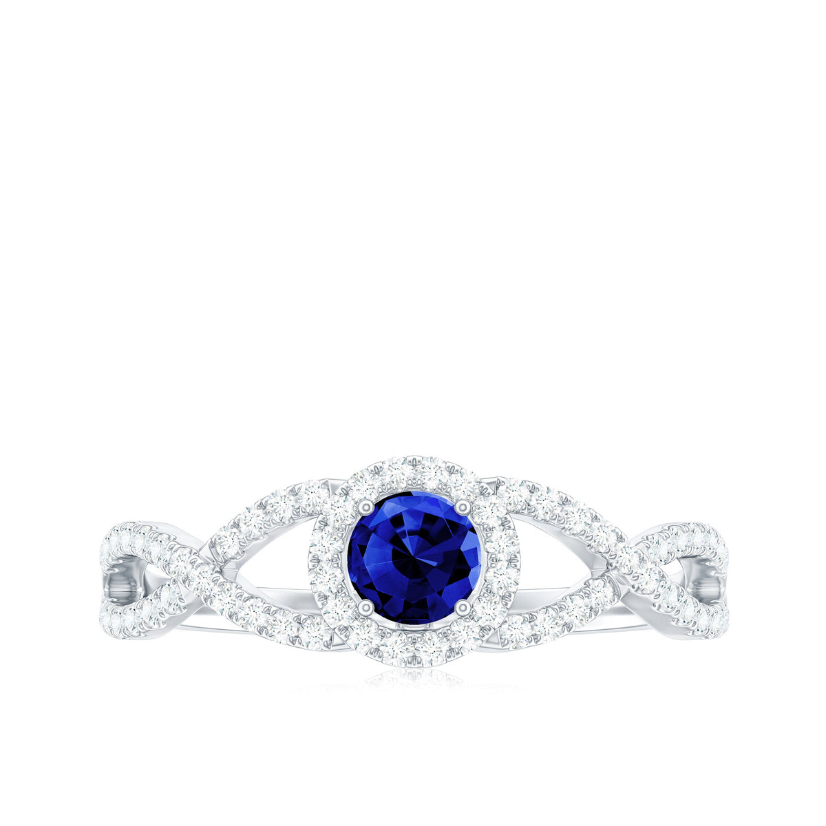 Certified 0.6 Carat Lab Grown Blue Sapphire Crossover Engagement Ring with Diamond