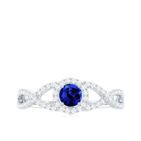 Certified 0.6 Carat Lab Grown Blue Sapphire Crossover Engagement Ring with Diamond