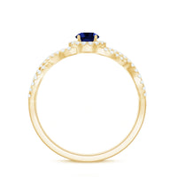 Certified 0.6 Carat Lab Grown Blue Sapphire Crossover Engagement Ring with Diamond