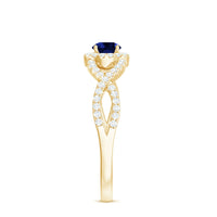 Certified 0.6 Carat Lab Grown Blue Sapphire Crossover Engagement Ring with Diamond