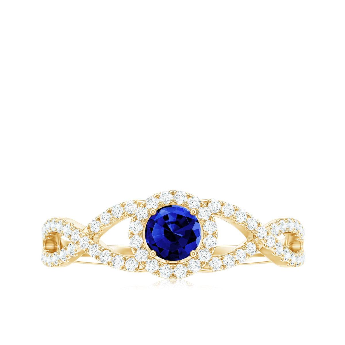 Certified 0.6 Carat Lab Grown Blue Sapphire Crossover Engagement Ring with Diamond