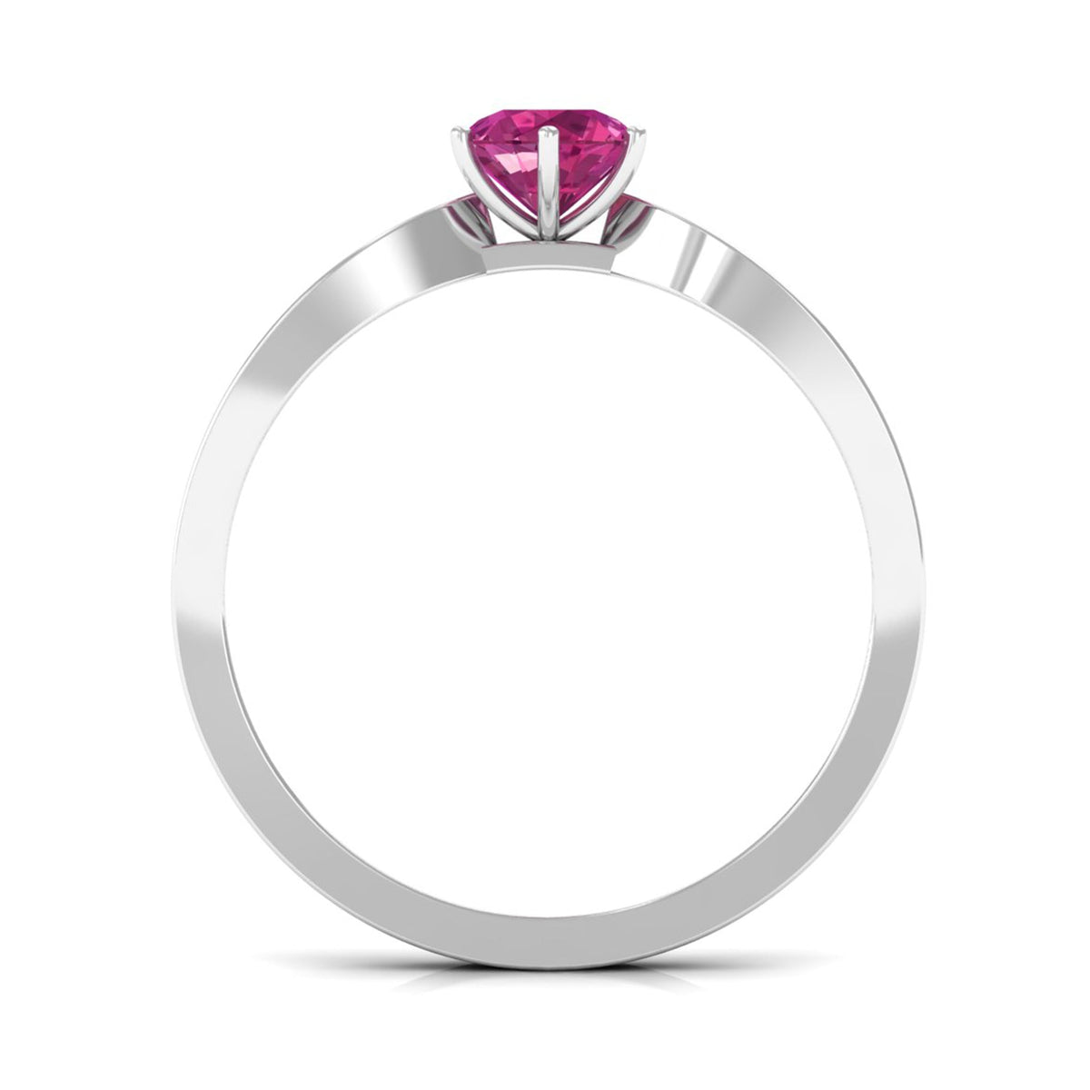 Pink Tourmaline engagement ring with six prongs and diamond side stones from Rosec Jewels, showcasing the detailed design and sparkling gemstones.