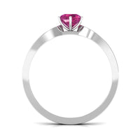 Pink Tourmaline engagement ring with six prongs and diamond side stones from Rosec Jewels, showcasing the detailed design and sparkling gemstones.