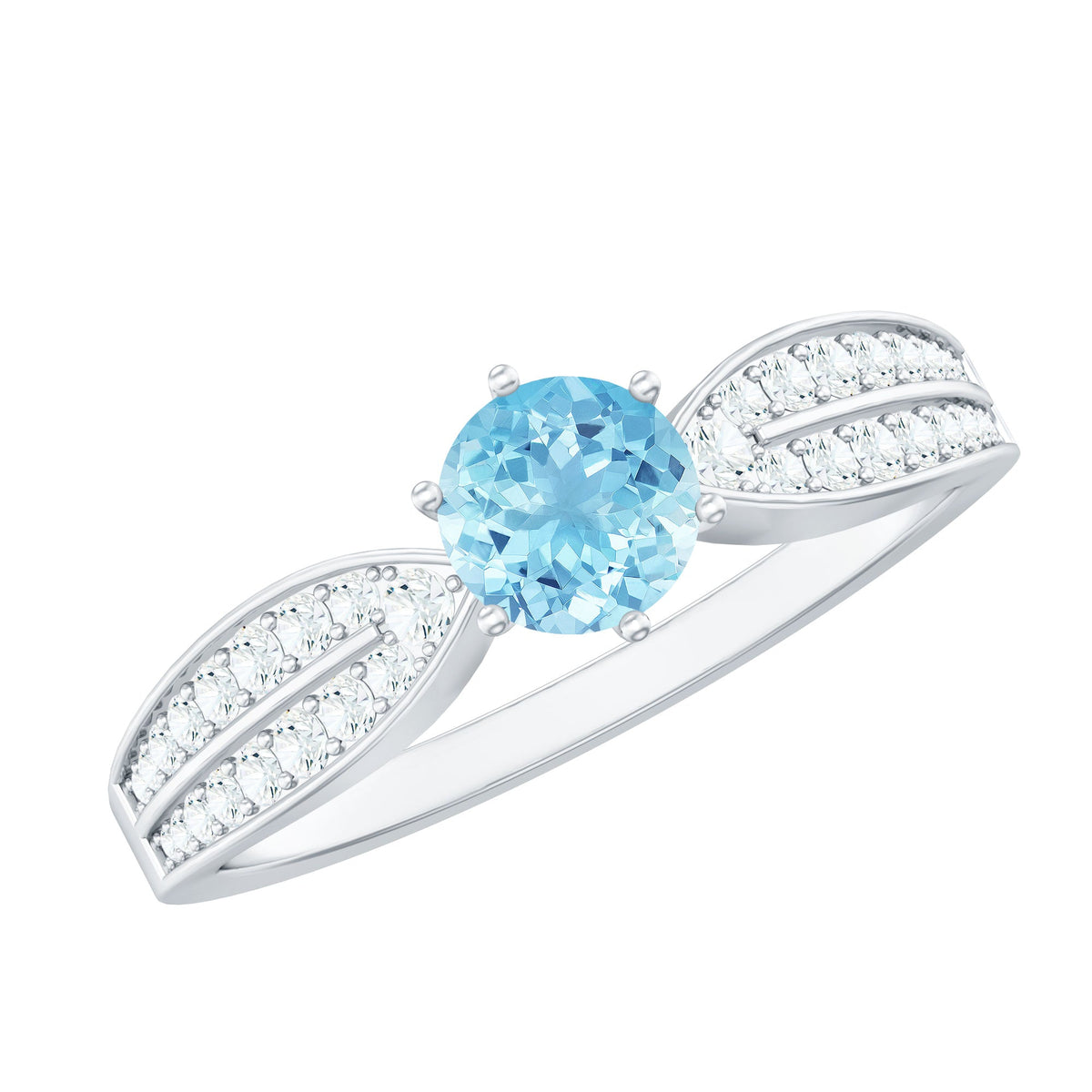 Elegant engagement ring featuring a real aquamarine center stone with diamond side stones from Rosec Jewels, showcasing fine jewelry craftsmanship.