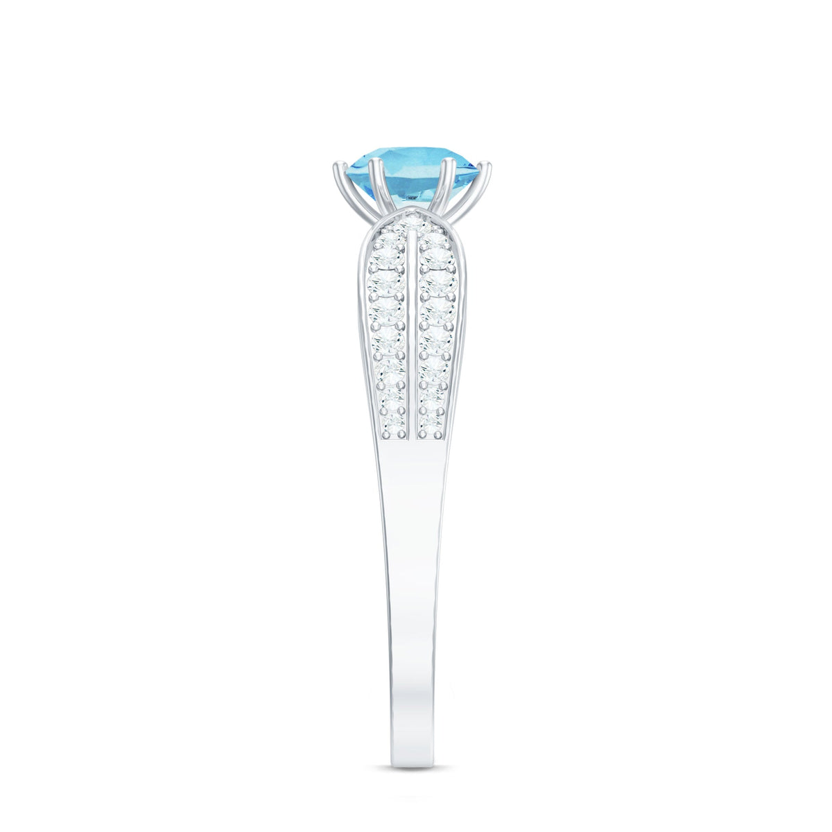Elegant aquamarine engagement ring by Rosec Jewels featuring a central aquamarine gemstone and diamond side stones in a delicate ring setting.