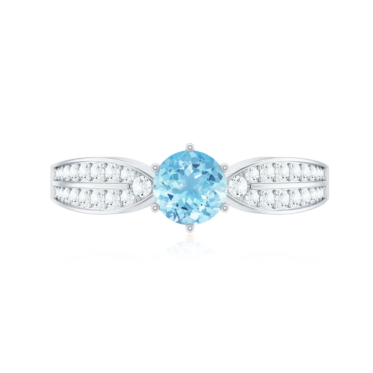 Elegant engagement ring featuring a real aquamarine center stone with diamond side stones, crafted by Rosec Jewels.