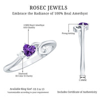 Heart Shape Real Amethyst and Diamond Twisted Promise Ring