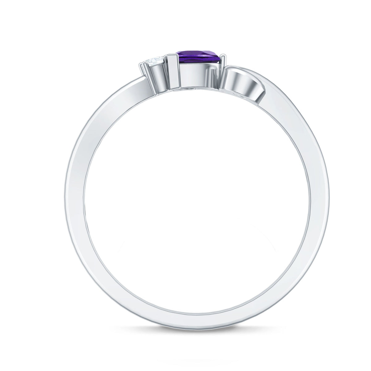 Heart Shape Real Amethyst and Diamond Twisted Promise Ring