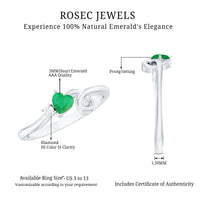 Real Emerald and Diamond Heart Promise Ring with Twisted Shank