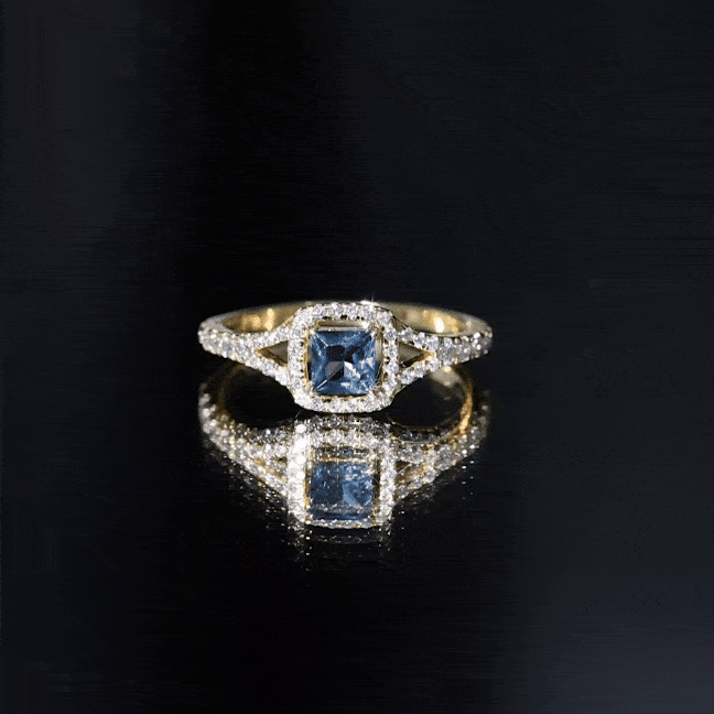 Rosec Jewels 1 Carat Princess Cut London Blue Topaz engagement ring with diamond split shank, showcasing elegant jewelry design.