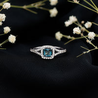 Rosec Jewels 1 Carat Princess Cut London Blue Topaz engagement ring with diamond split shank, showcasing elegant blue gemstone and sparkling accents.