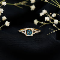 Rosec Jewels 1 Carat Princess Cut London Blue Topaz engagement ring with diamond split shank and elegant band.