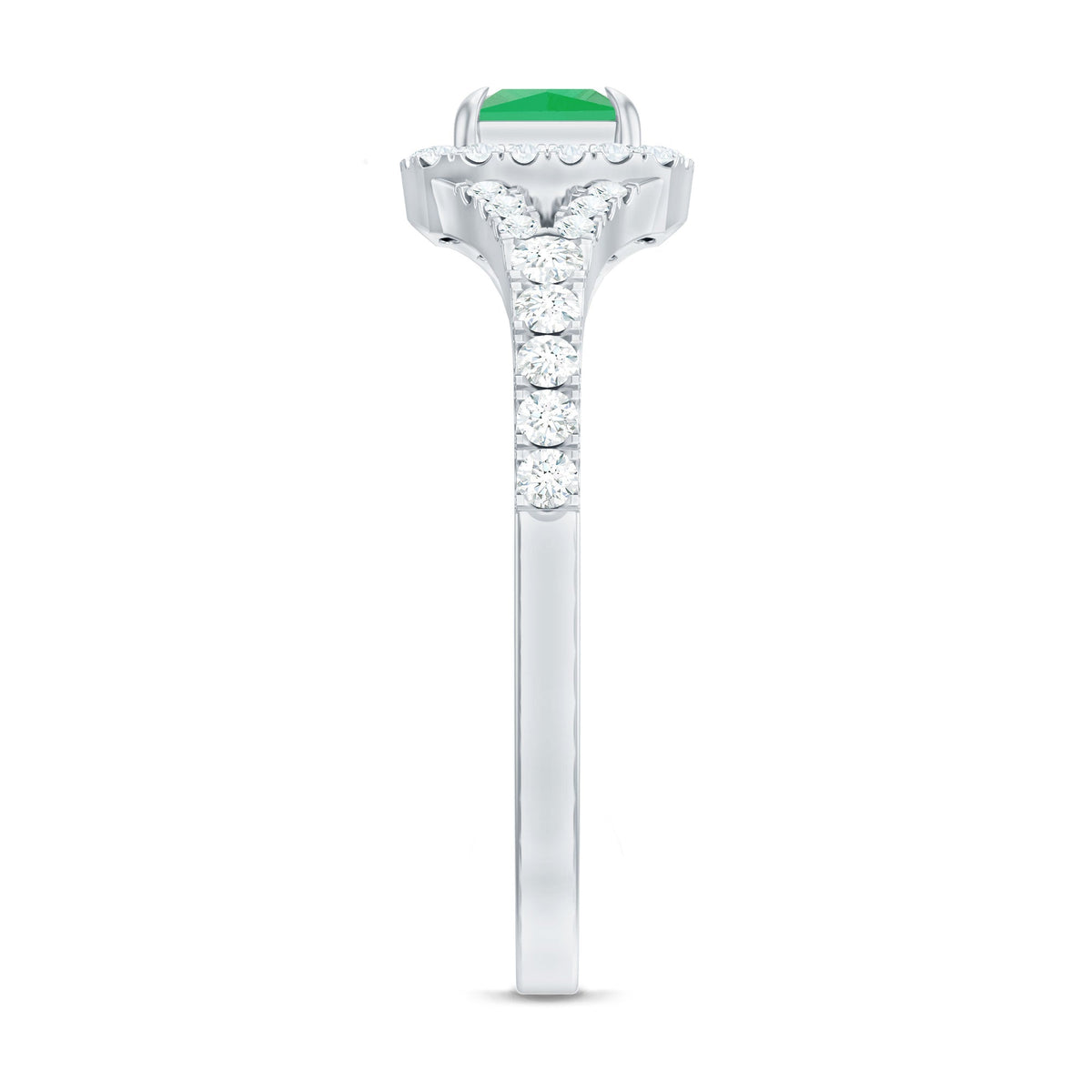 Princess Cut Emerald Engagement Ring with Diamond Split Shank