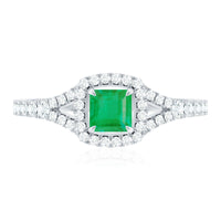 Princess Cut Emerald Engagement Ring with Diamond Split Shank