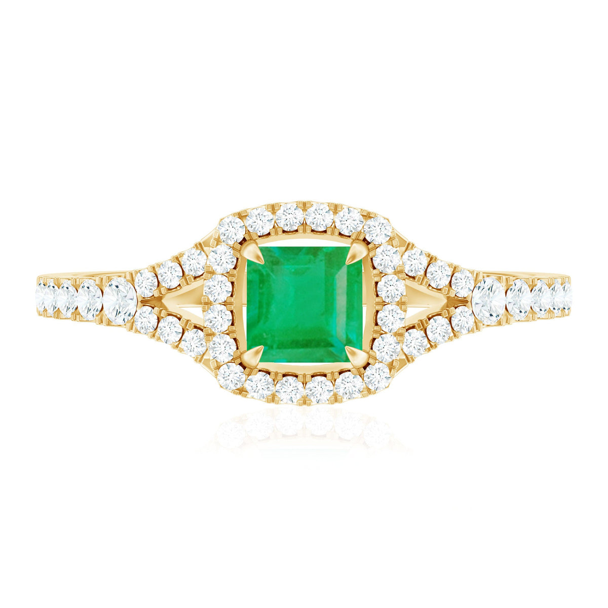 Princess Cut Emerald Engagement Ring with Diamond Split Shank
