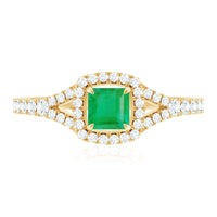 Princess Cut Emerald Engagement Ring with Diamond Split Shank