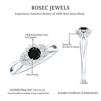 Natural Black Onyx and Diamond Floral Engagement Ring