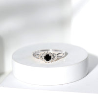 Natural Black Onyx and Diamond Floral Engagement Ring