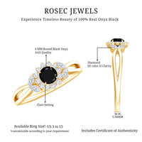 Natural Black Onyx and Diamond Floral Engagement Ring