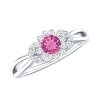 Pink Tourmaline and Diamond Flower Engagement Ring with Split Shank