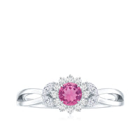 Pink Tourmaline and Diamond Flower Engagement Ring with Split Shank