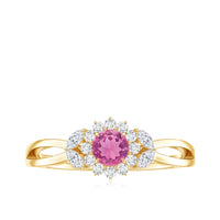 Pink Tourmaline and Diamond Flower Engagement Ring with Split Shank