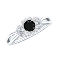 Nature Inspired Black Spinel Flower Engagement Ring with Diamond