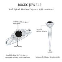 Nature Inspired Black Spinel Flower Engagement Ring with Diamond