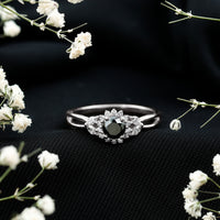 Nature Inspired Black Spinel Flower Engagement Ring with Diamond
