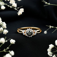 Nature Inspired Black Spinel Flower Engagement Ring with Diamond