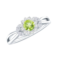 Natural 0.5 Carat Peridot Flower Engagement Ring with Diamond