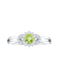 Natural 0.5 Carat Peridot Flower Engagement Ring with Diamond