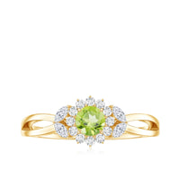Natural 0.5 Carat Peridot Flower Engagement Ring with Diamond