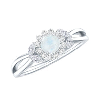 Real Moonstone and Diamond Flower Engagement Ring with Split Shank