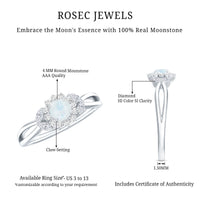 Real Moonstone and Diamond Flower Engagement Ring with Split Shank