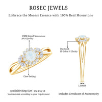 Real Moonstone and Diamond Flower Engagement Ring with Split Shank
