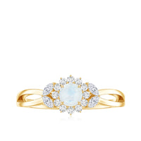 Real Moonstone and Diamond Flower Engagement Ring with Split Shank