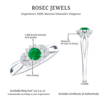Real Emerald and Diamond Flower Engagement Ring with Split Shank