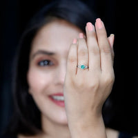 Real Emerald and Diamond Flower Engagement Ring with Split Shank