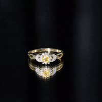 Real Yellow Sapphire Flower Engagement Ring with Diamond