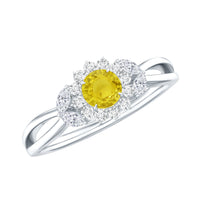 Real Yellow Sapphire Flower Engagement Ring with Diamond