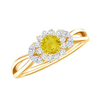 Real Yellow Sapphire Flower Engagement Ring with Diamond